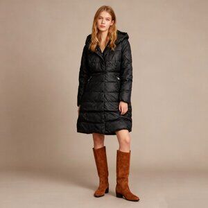 NWT Elisabetta Franchi Black Down Jacket With Hood SZ 42 M Removable sleeves